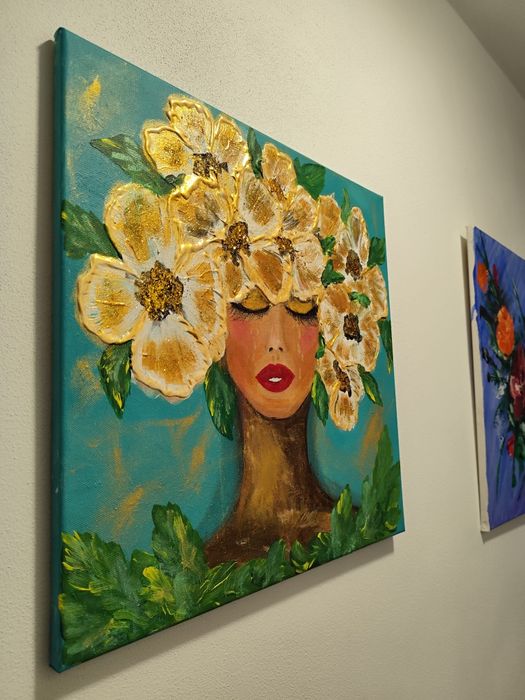 Tablou original pictat manual – acrilic pe pânză 50×50 cm, relief