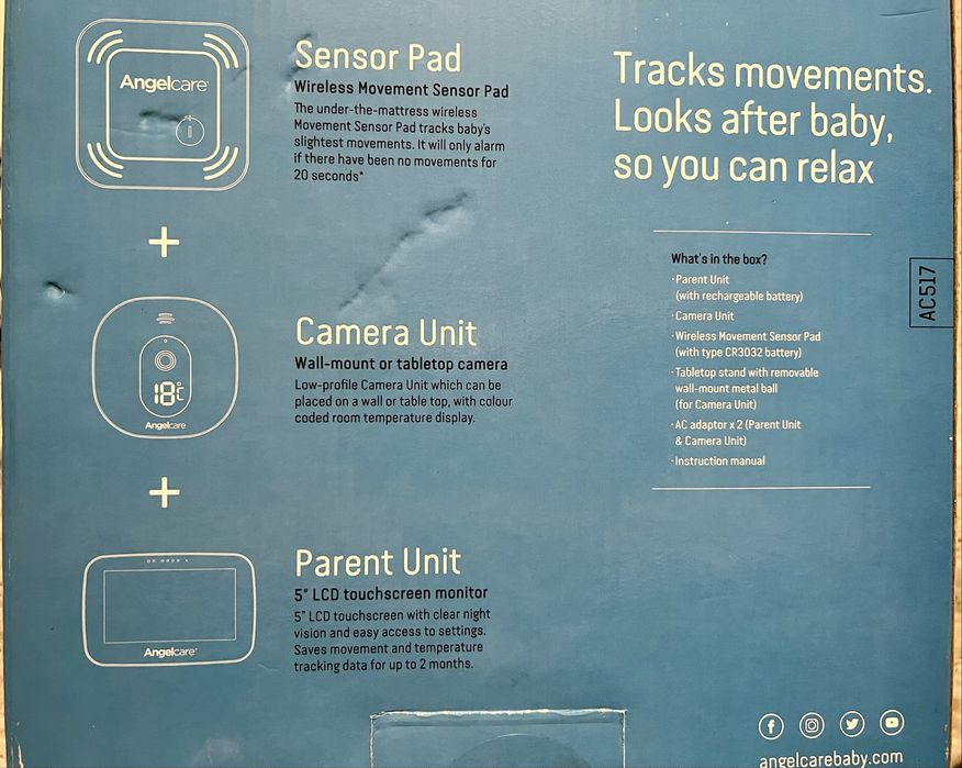 Бебефон със сензорна  подложка за дишане и движения Angel care