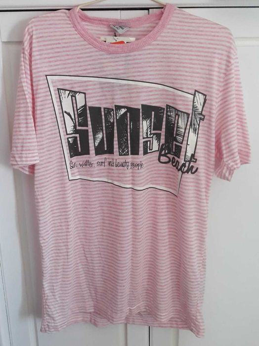 Tricou barbati marime Xl roz cu alb