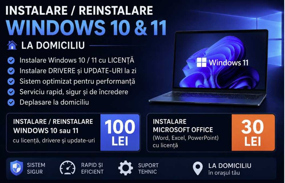 Instalare Windows 11/10 Pro + pachet Office