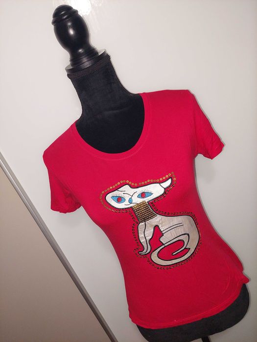 Tricou roșu cu pisică Dolce & Gabbana