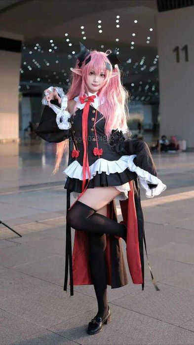 Дълга розова перука с две опашки Krul Tepes Anime Owari No Seraph