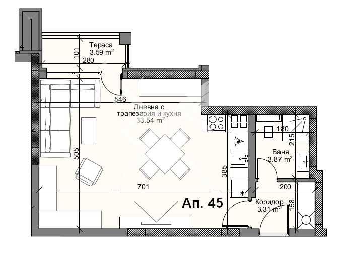 Едностаен апартамент в Кършяика 55-2490
