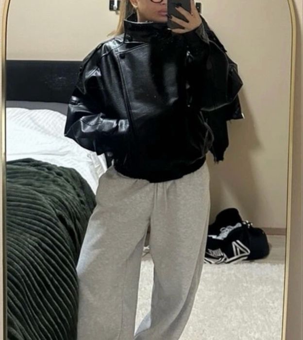 Кожено oversize яке с яка