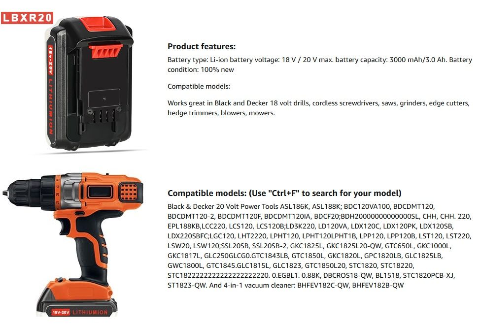 Батерия за инструменти Black+Decker  18V - 20V, 3Ah