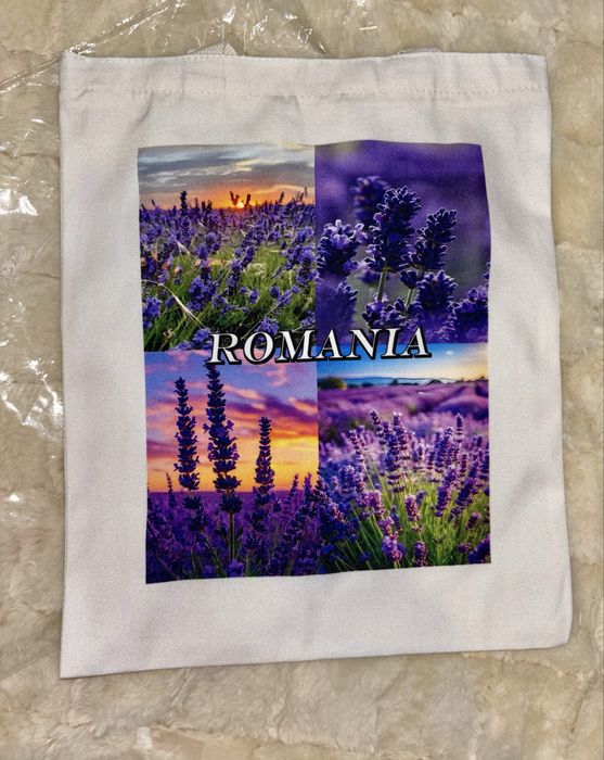 Sacosa imprimata cu fermoar bumbac 100%