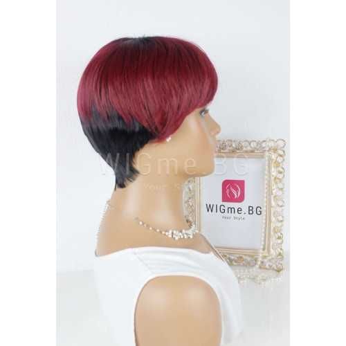 Къса червено-черна перука с бретон Чери