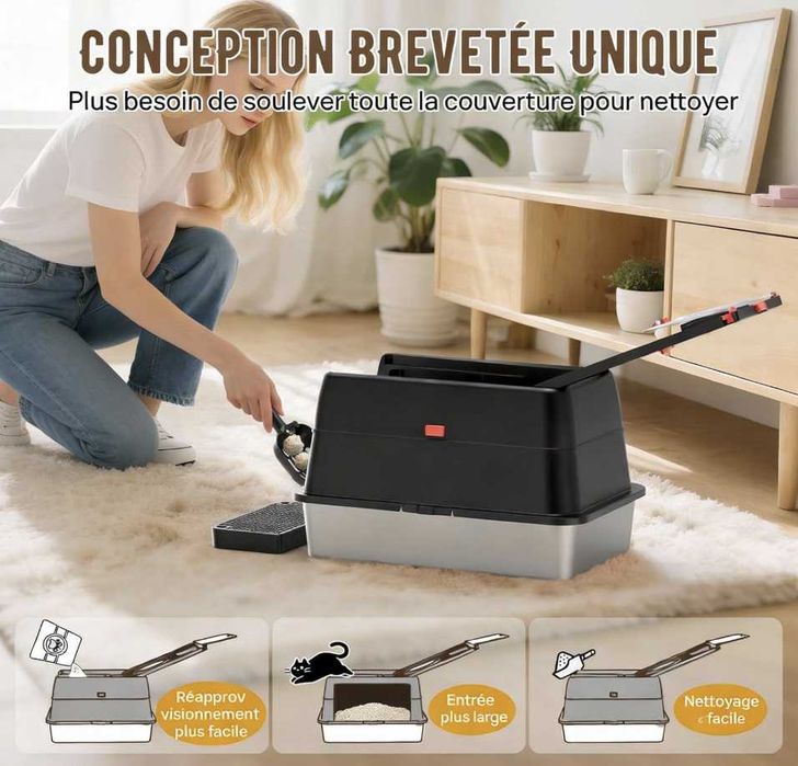 XXL Котешка Тоалетна от Неръждаема Стомана V2A304-Без Миризми и Течове