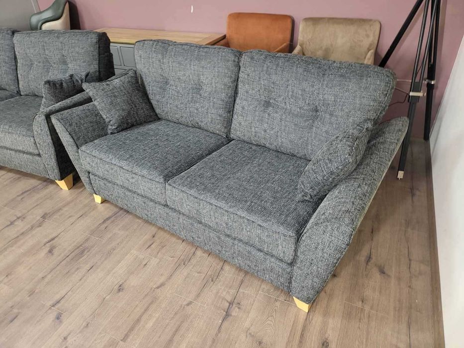 Сив комплект дивани от плат тройка и двойка