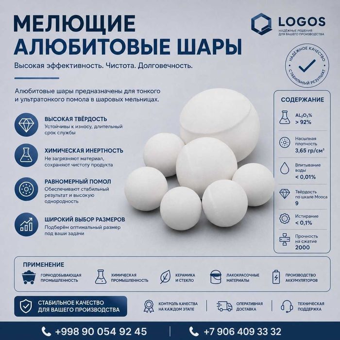 Мелющие уралитовые и алубитовые шары