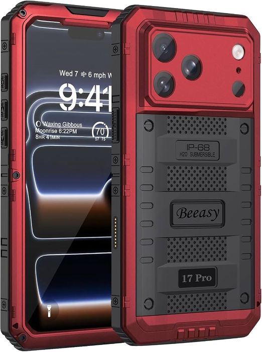 Кейс Beeasy за Iphone 17 pro, IP68 водоустойчив, удароустойчив алуминиев брониран калъф с протектор, нов
