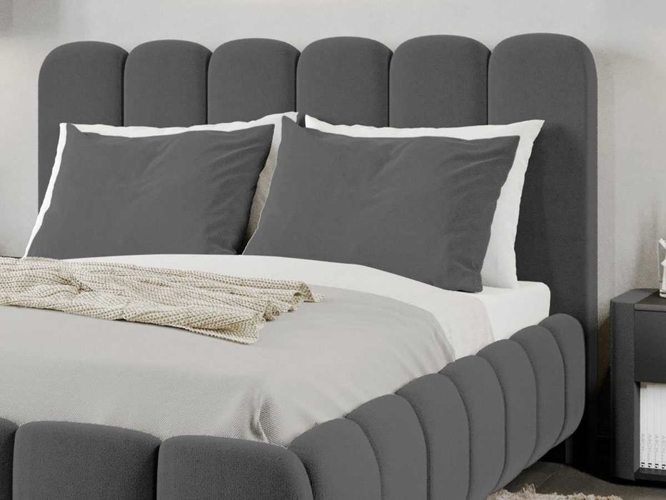 Pat Tapitat Bari Gri Inchis Velluto 19 cu somiera rabatabila si lada