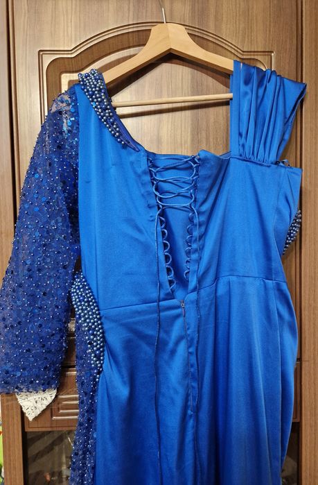 Rochie albastra ocazie, nunta, botez cu trena