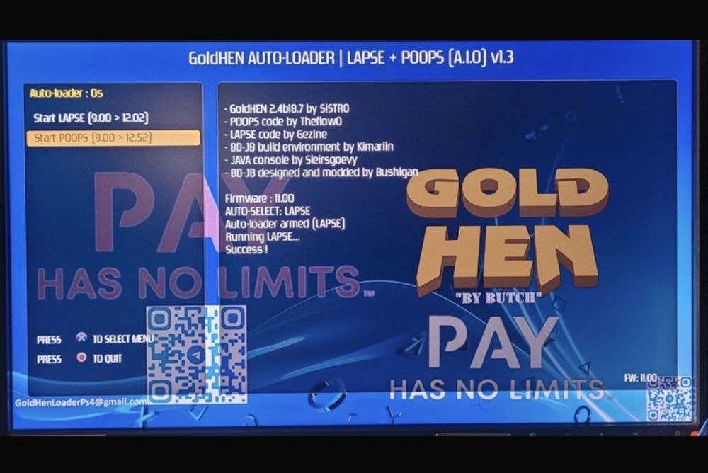 Goldhen PS4 Jailbreak Henloader fw 9.00 - 12.52 Lapse Poops modare