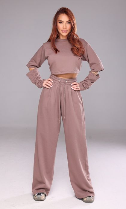 Нов дамски сет комплект екип Recharge кроп топ панталон висока талия