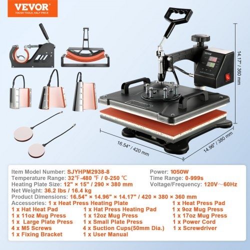 Presă Termică Combo 8 în 1 – Stare Nouă + Accesorii Sublimare Cadou