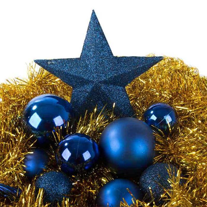 Комплект коледни топки и звезда за елха, синьо брокатено, 33 части