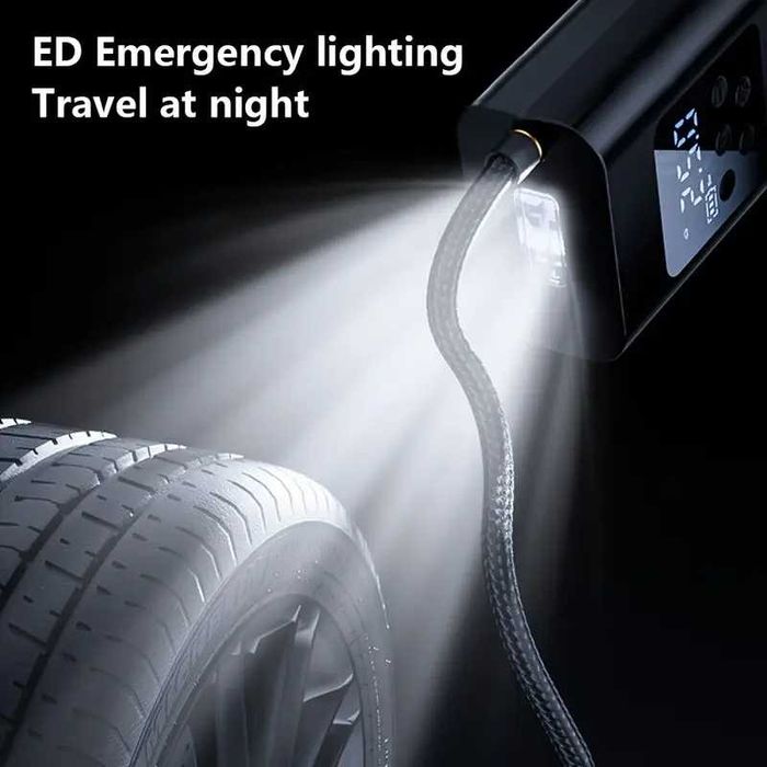 Преносим компресор за гуми помпа за гуми LED дисплей вградена батерия