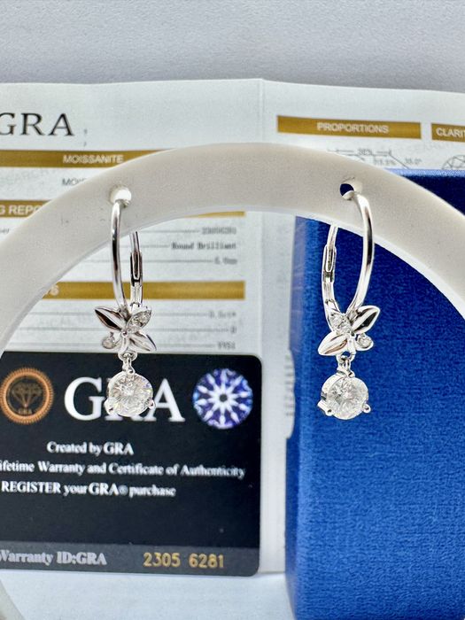 Сребърни обеци с мойсанит (Диамант) 0.5 карата