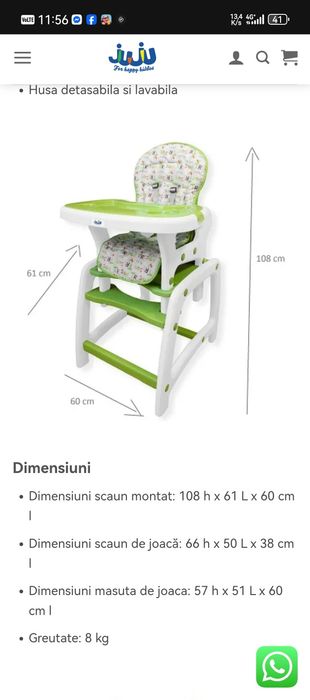 Scaun de masă multifuncțional 2 în 1 pentru bebeluși și copii