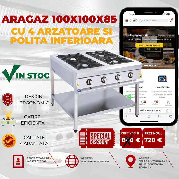 Aragaz Inox Profesional Cu 2,3,4,6 Arzatoare IN STOC
