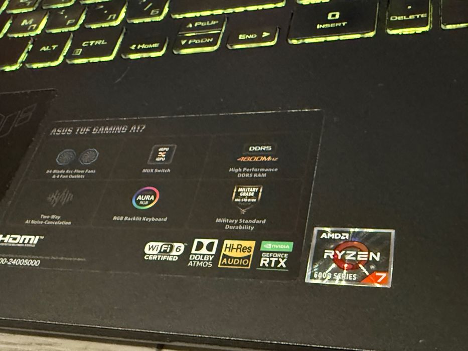 RTX 3070 8gb /Ryzen7 6800H / 17.3 144hz/ 1TB SSD/ 16GB / Asus TUF /RGB /MIL-STD-810
