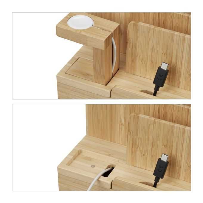Бамбукова зарядна станция, органайзер за много устройства Relaxdays