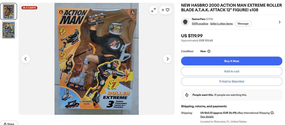 Ретро Екшън Мен Фигура Roller Extreme Hasbro от 2000г.