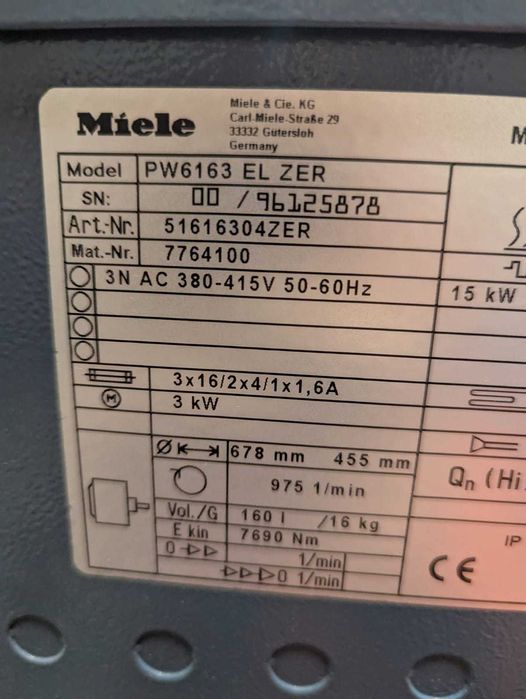 Професионална Бариерна  Пералня Miele 16/20 кг Ново!