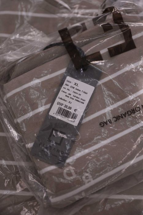Tricou damă Elbsand Selma, dungi bej/alb, mărime XL, nou cu etichetă