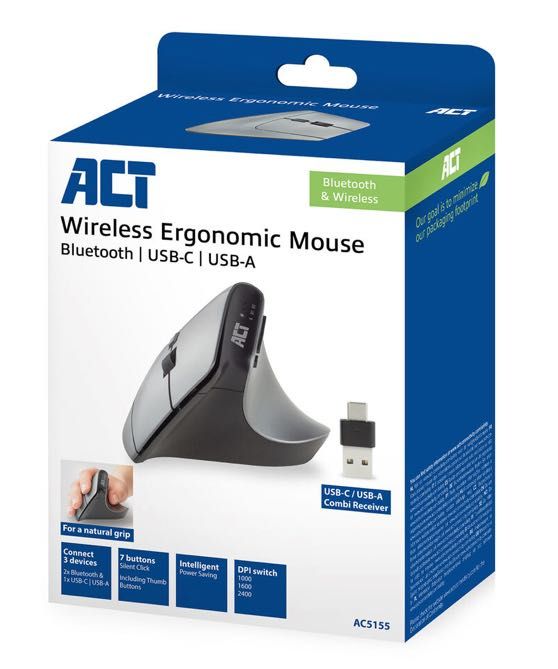 Ергономична мишка - ACT Ergonomic Mouse with Bluetooth and USB-C/USB-A