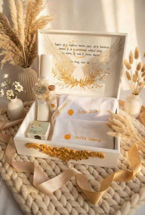 Trusou de Botez Personalizat „Îngeri” - Set Complet, Lucrat Manual