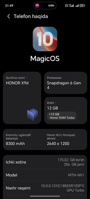 Honor x9d 12, 256 gb