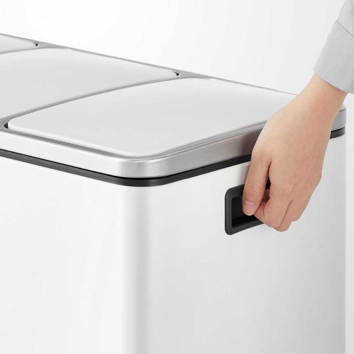 Cos de gunoi pentru reciclare SONGMICS, 3 compartimente, 3×18 L, alb