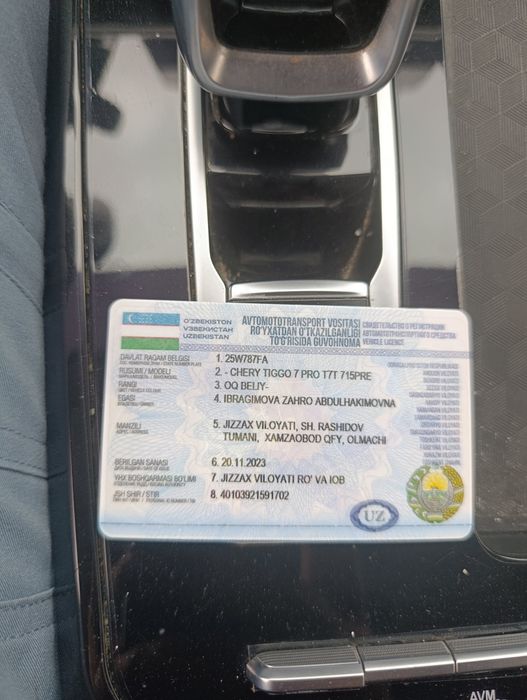 Chery tigo 7pro prapan bilan jihozlangan