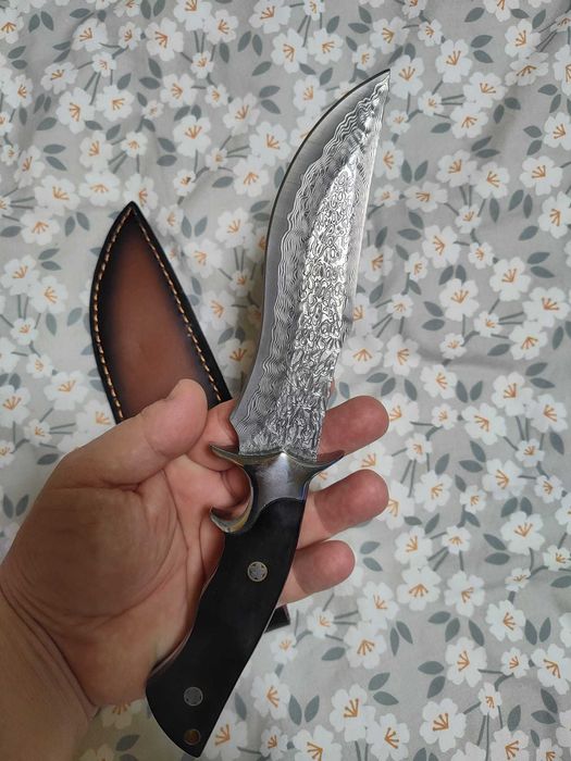 Cutit Thai din otel Damasc, garda la maner, teaca cu model, piele eco