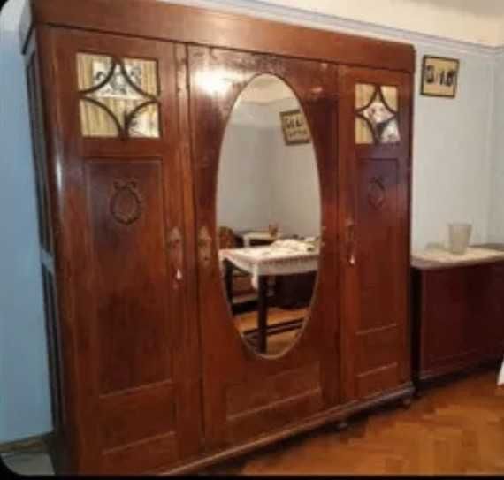 Sifonier/dulap Art Deco interbelic 1930–1940 lemn masiv cristal unicat