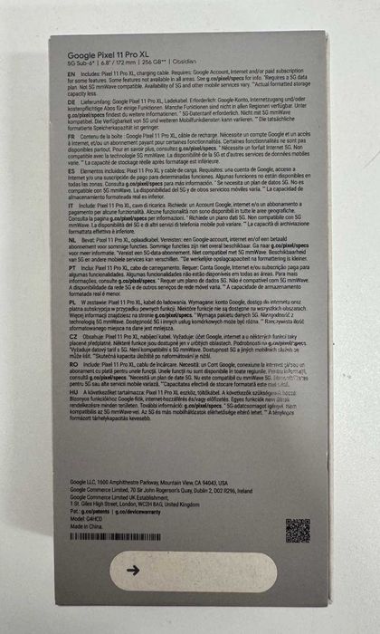 чисто нов Google Pixel 11 Pro XL 256GB Black Obsidian