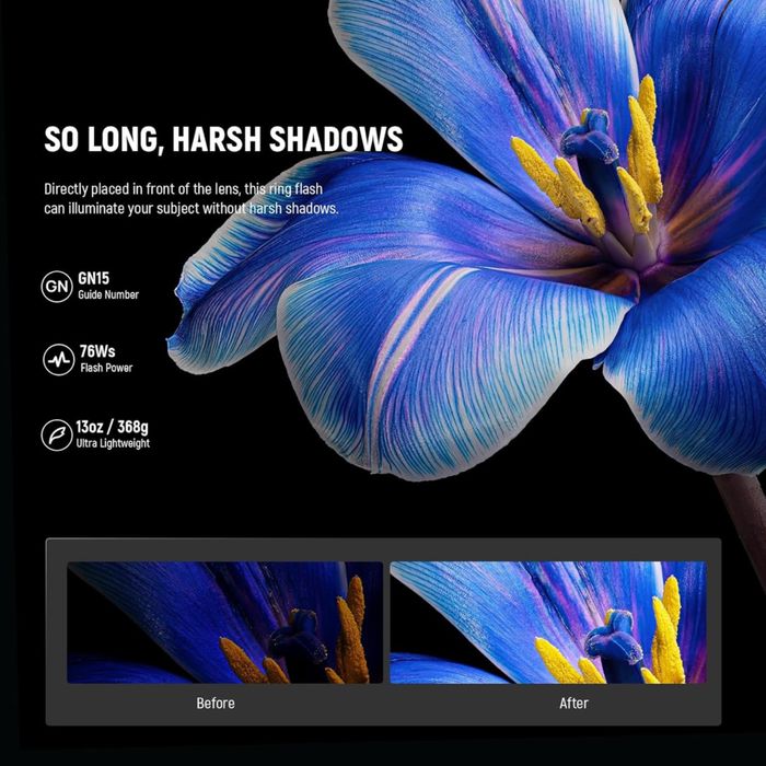 Проф. Макро светкавица. 76Вата.  Макро. Канон. камера. ринг светкавица