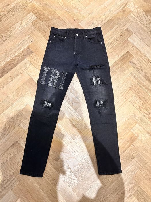 Amiri blugi negri Varsity/Crystal Core Logo