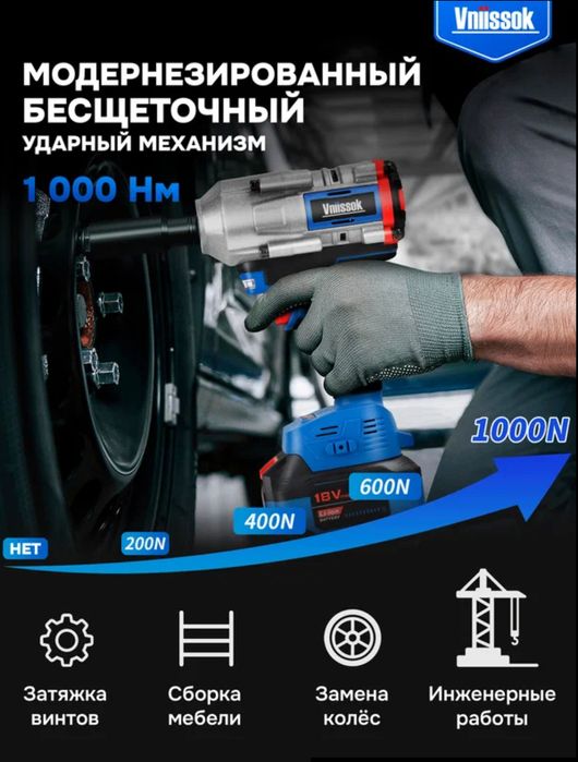 Гайковерт бесщеточный аккумуляторный ударный Vniissok (1000 Nm) V0047