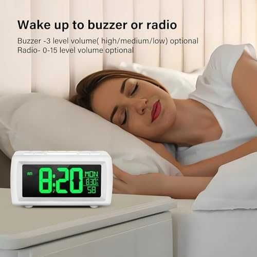 Дигитален Радио Часовник с Аларма Голям Дисплей 7 Цвята Ярък LED Екран