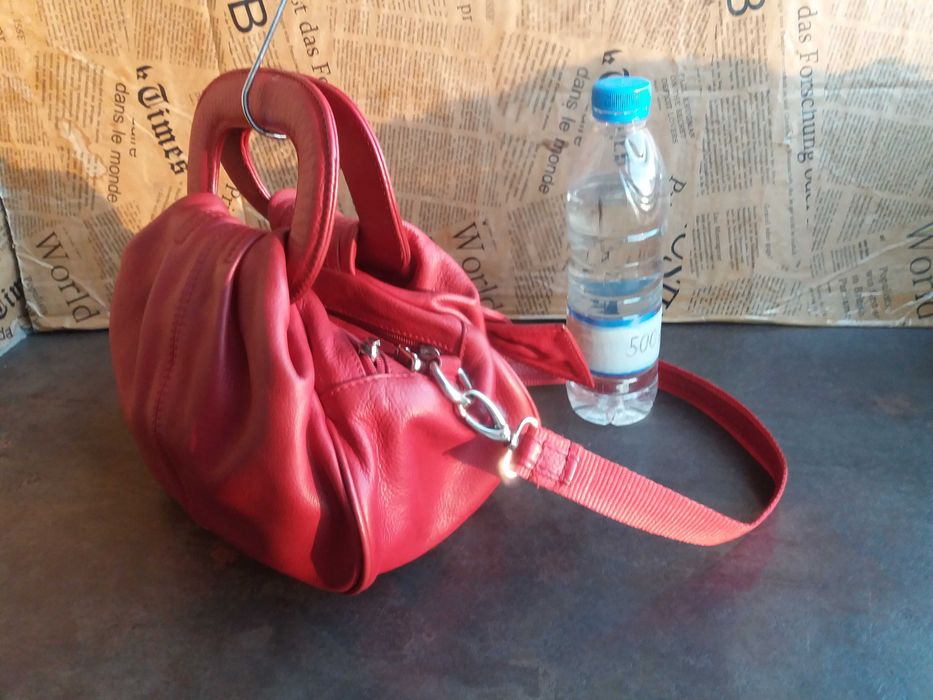 дамска чанта,малка червена,кожена/естествена кожа