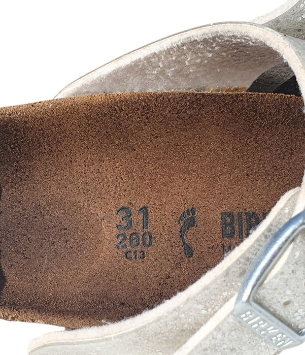 Papuci 31 Birkenstock Gizeh fete, sandale cu bareta intre degete, argintiu cu sclipici