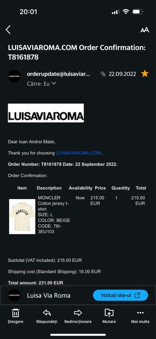 Tricou Moncler , stare excelenta