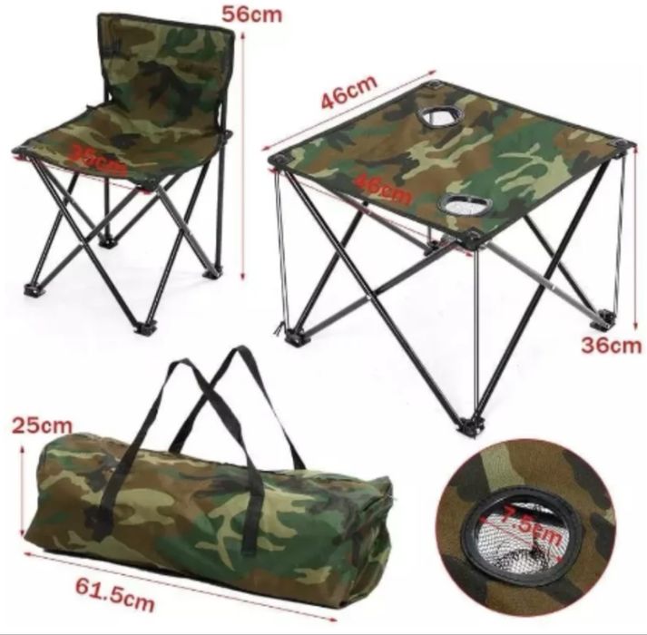 Set masa si 2 scaune pentru picnic camping pescuit cu geanta army