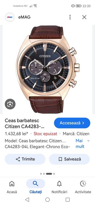 Titlu: Citizen Eco-Drive Chronograph – Cadran Albastru – Curea Piele – Stare Excelentă