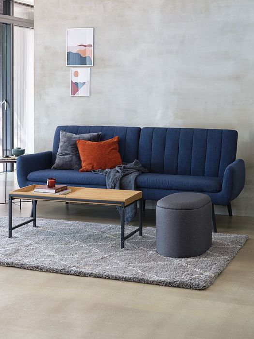 Разтегателен триместен диван тъмносин текстил