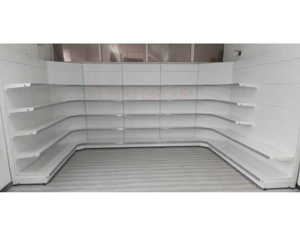 Метални стелажи за стена и остров за козметика и аптека, налични