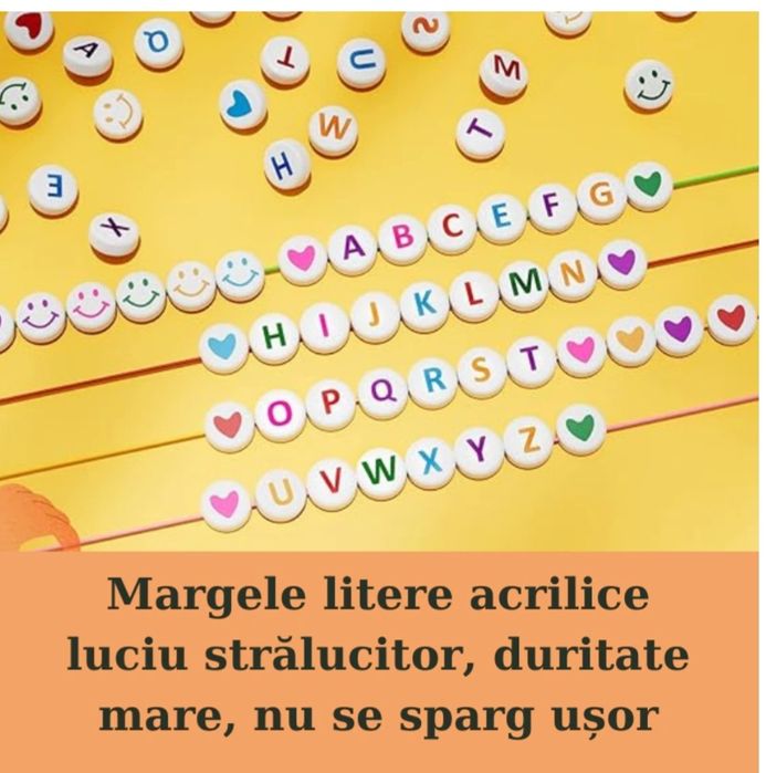 Margele albe rotunde cu litere colorate 800 buc, 10 ron/set